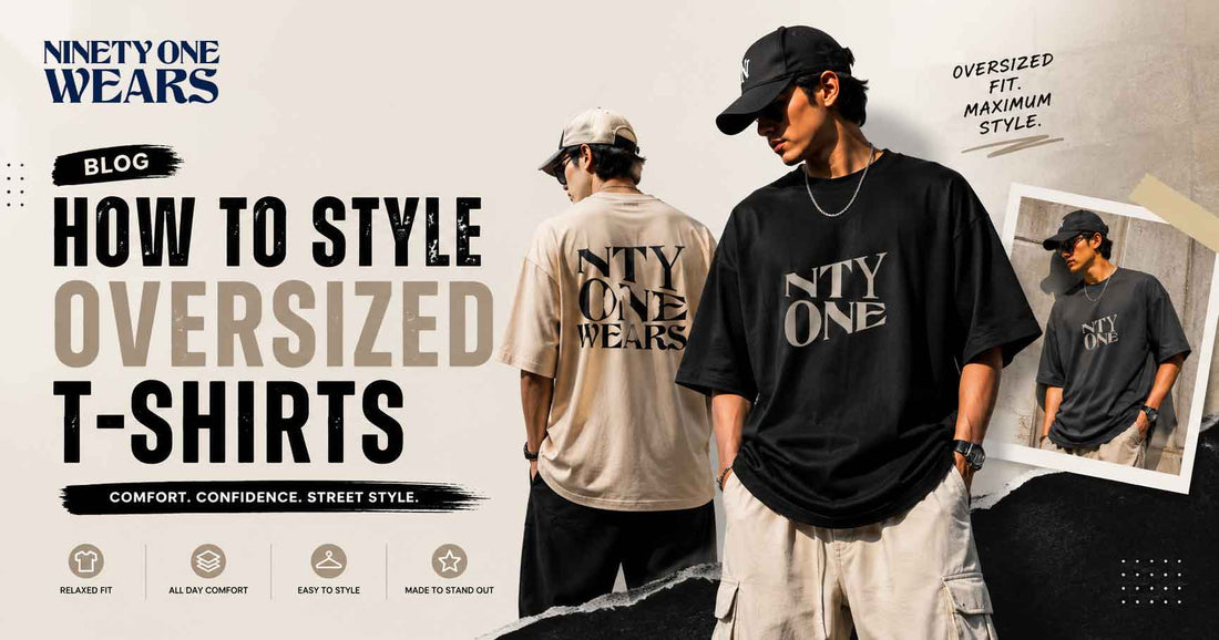 Model wearing a premium oversized cotton T-shirt from Ntyone Wears styled for modern streetwear in the UAE.