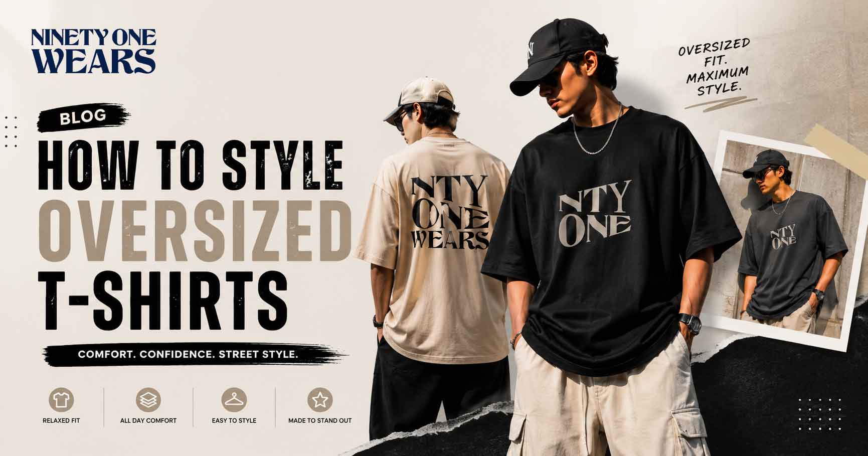 Model wearing a premium oversized cotton T-shirt from Ntyone Wears styled for modern streetwear in the UAE.